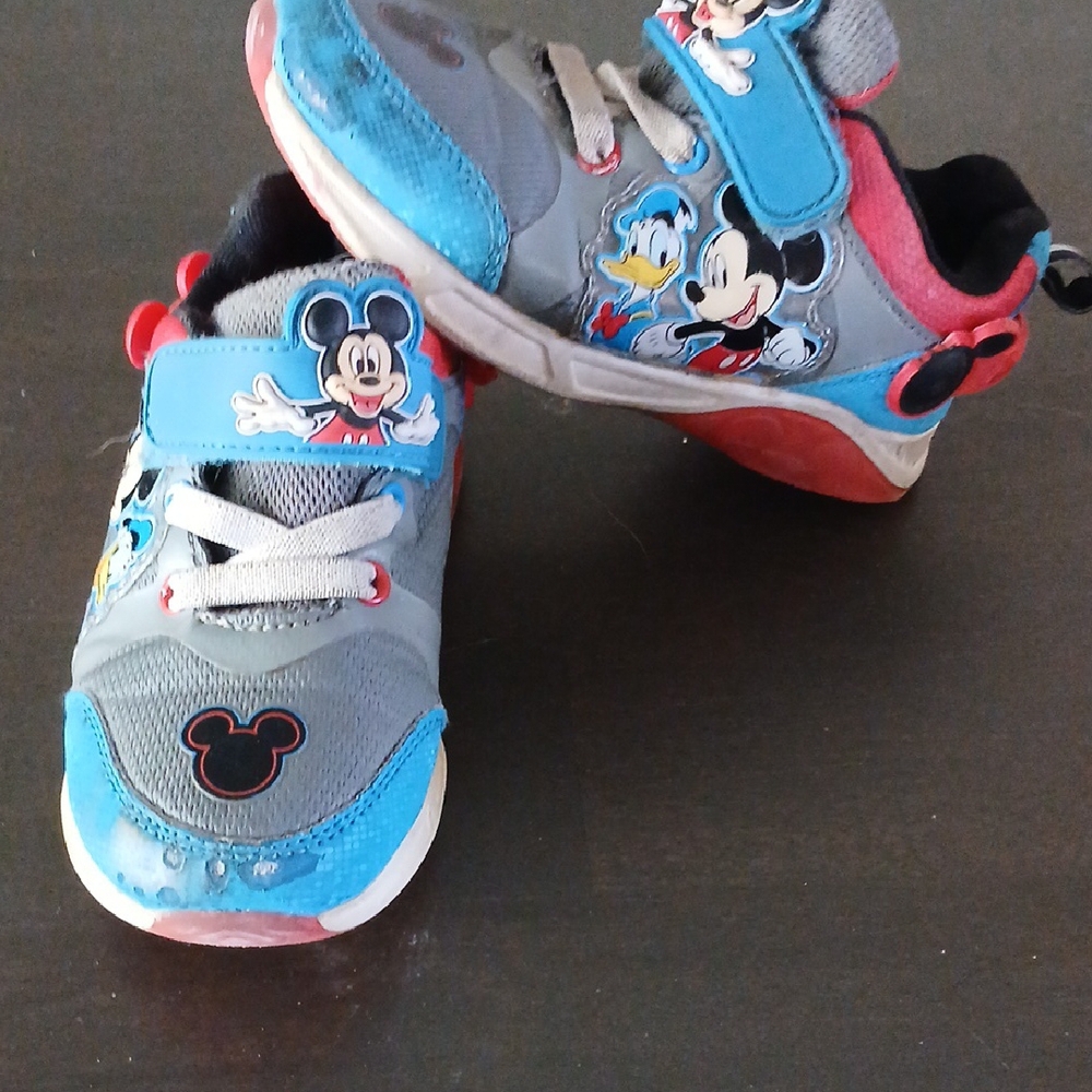 Disney Gray and Blue Mickey Mouse Sneakers Velcro. Used, See Pics